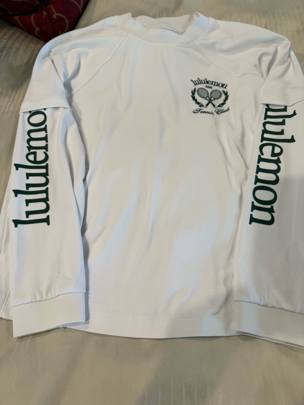 lululemon athletica White Long-Sleeve Tee with Green Tennis Crest